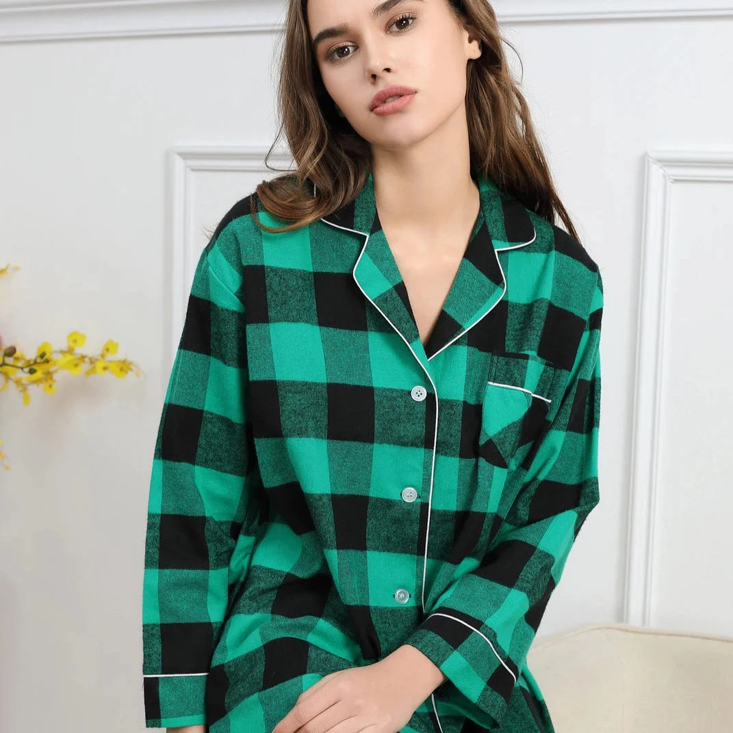 women's pajamas with a fitted designGreen Plaid Sleepshirt