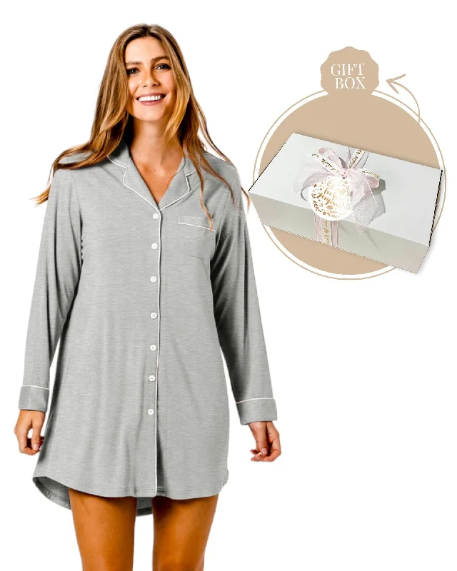 women's pajamas for winter warmthBamboo Night Shirt + Candle Gift Box Grey Marle