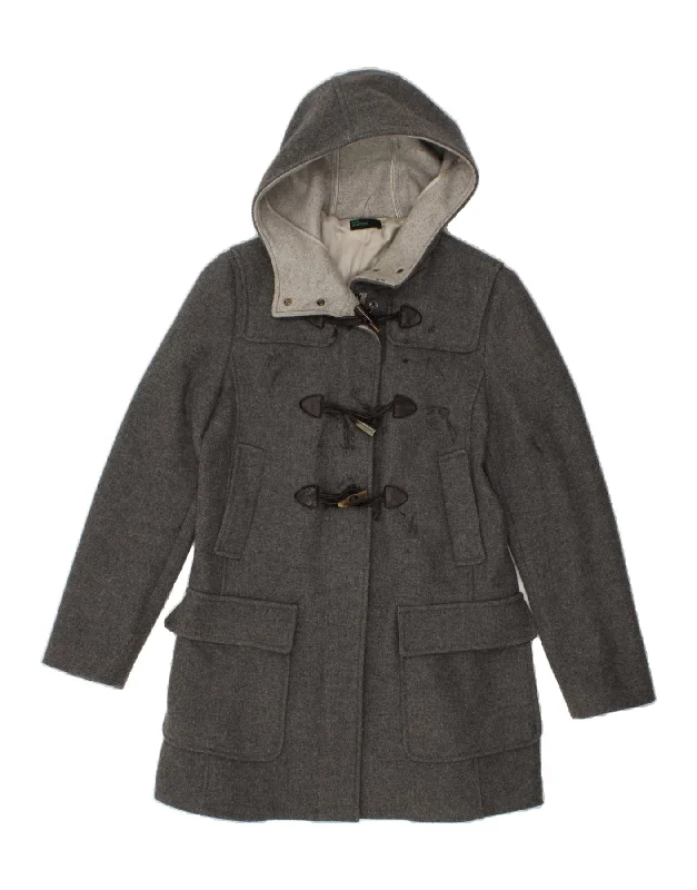 Women's Coats with ZipperBENETTON Womens Hooded Duffle Coat IT 42 Medium Grey Wool