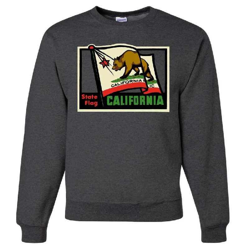 Women's Hooded Sweatshirts with Tight WaistCalifornia Vintage State Flag Crewneck Sweatshirt