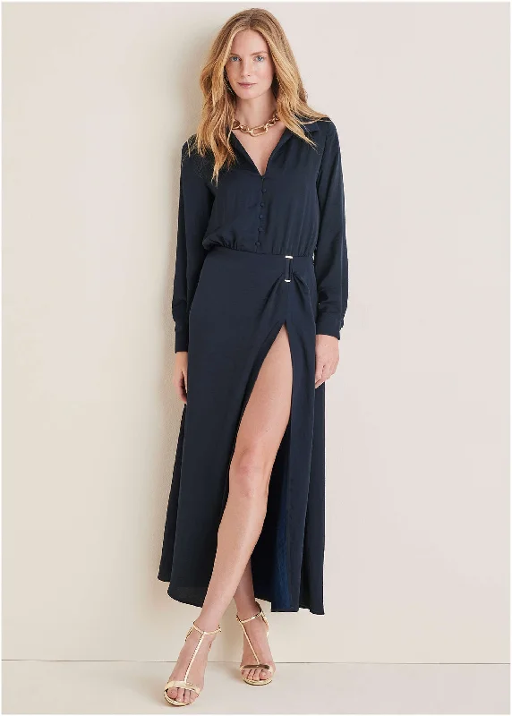 Women's Pencil DressesHigh Slit Maxi Dress - Navy