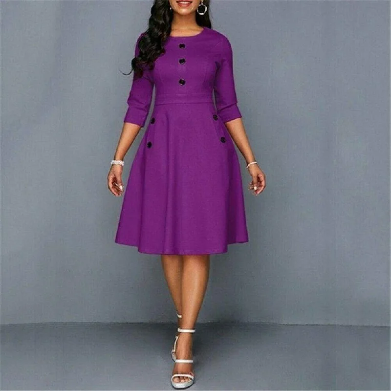 Women's Square Collar DressesFashionSierra - Fashion Women Retro Tunic 3/4 Long Sleeved Solid Bodycon Dresses