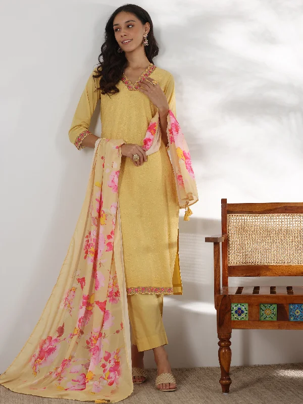 Women's Jumpsuits with Notched CollarLime Embroidered Cotton Straight Suit With Dupatta