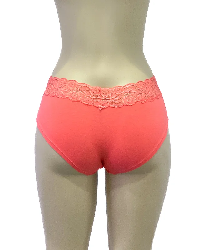 plus-size lace panties with a high-waisted design, full coverage, and tummy control for all-day wearNo Limit Hipster- Coral