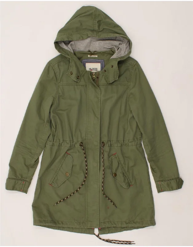 Women's Leather CoatsTOMMY HILFIGER Womens Hooded Windbreaker Coat UK 10 Small Green Nylon