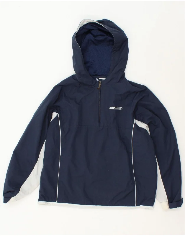 Women's Coats with HoodREEBOK Womens Pullover Hooded Rain Jacket UK 12 Medium Navy Blue Nylon