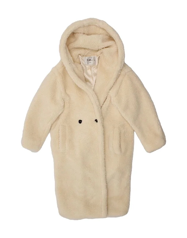 Women's Coats with Fur Trimmed ButtonsK. ZELL Womens Hooded Teddy Bear Overcoat UK 14 Large Off White