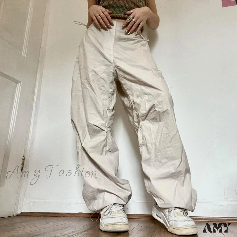 Women's Jodhpurs with Notched CollarAmy Fashion - Low Waist Loose Sweatpants Vintage Parachute Pants