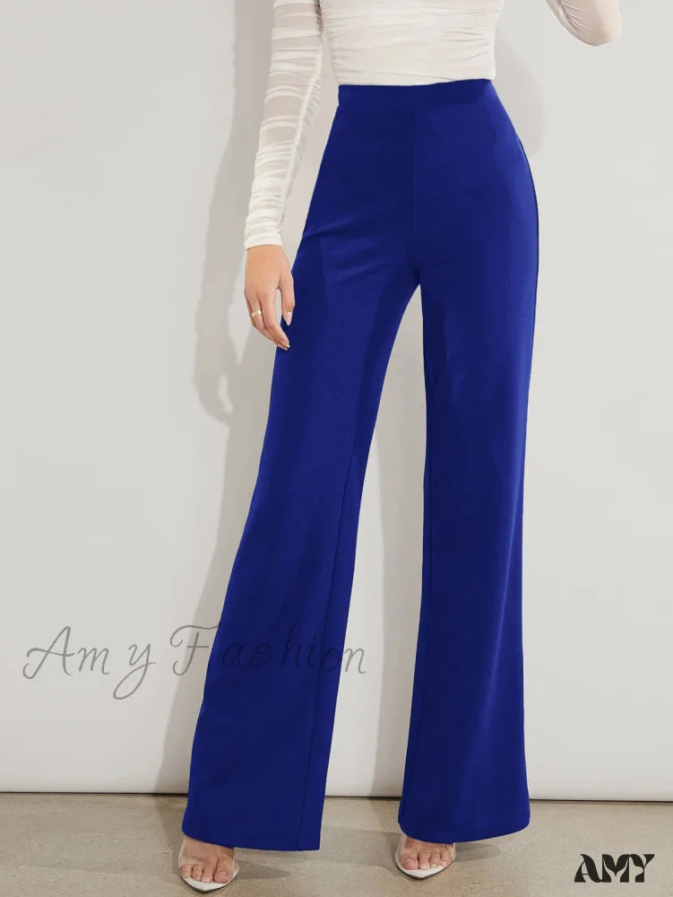 Women's Jodhpurs with Cropped LengthAmy Fashion - Solid High Waist Wide Leg Pants