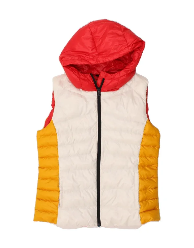 Women's Coats with Fur Trimmed CollarBENETTON Womens Hooded Padded Gilet UK 12 Medium Multicoloured Colourblock