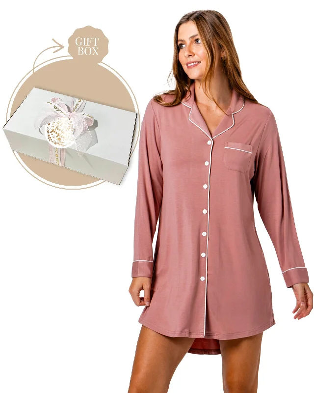 women's pajamas for cozy bedtime routinesBamboo Night Shirt + Candle Gift Box Cinnamon Pink