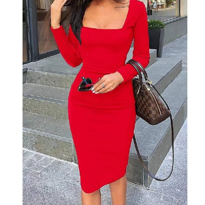 Women's Tiered DressesFashionSierra - Elegant Women Autumn Bandage Bodycon Knee-length Dress