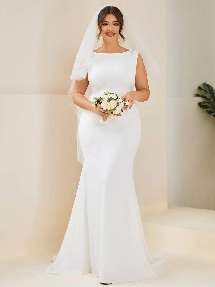 Women's Sweetheart-Neck DressesPlus Size Sleeveless Round Neck Bodycon Fishtail Wedding Dress