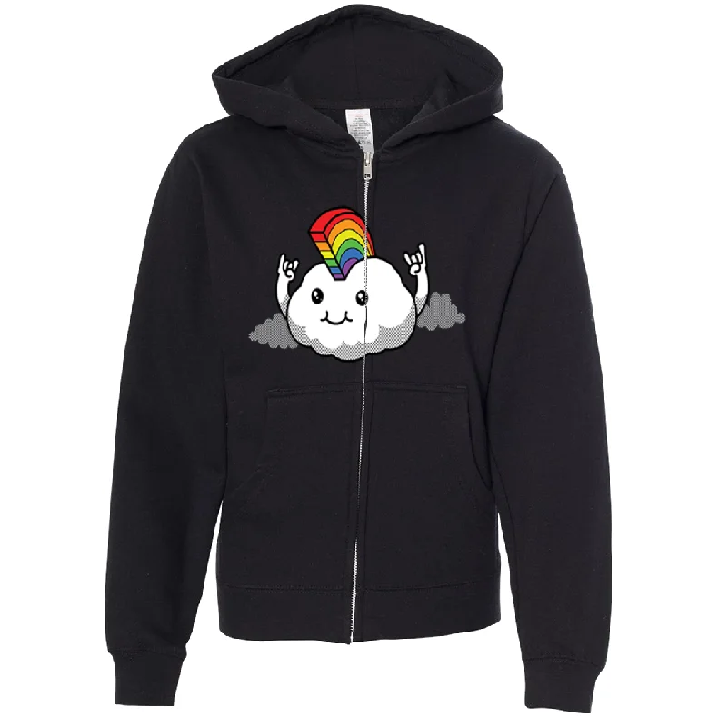 Women's Hooded Sweatshirts with Spandex LiningRainbow Mohawk Cloud Premium Youth Zip-Up Hoodie