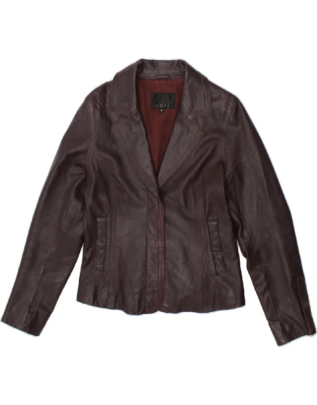 Women's Coats with Fur Trimmed BeltCOFI Womens Leather Jacket UK 12 Medium  Purple Leather