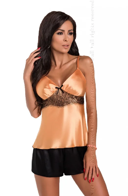 seamless panties with a concealed waistband and moisture-wicking finish for all-day wearwireless bra with stretch lace for flexibilityLadies Gorgeous Light Orange Black Eyelash Lace Trimmed Bust Pretty Bow Satin Top & Black Shorts Set