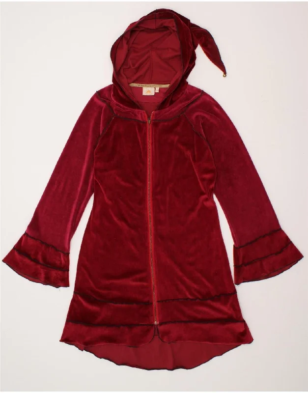 Women's Coats with Fur Trimmed SleevesVINTAGE Womens Velvet Hooded Coat IT 42/44 Medium Red