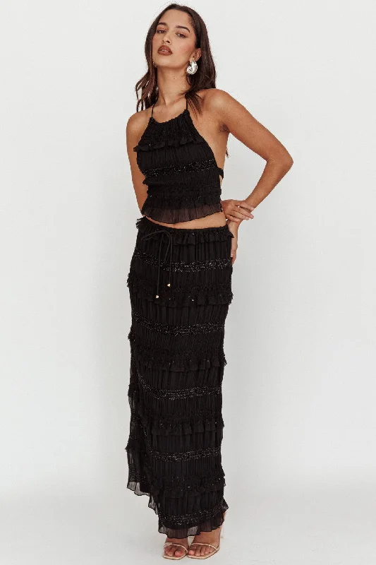 Women's Mesh SkirtsHelios Shirred Sequin Maxi Skirt Black