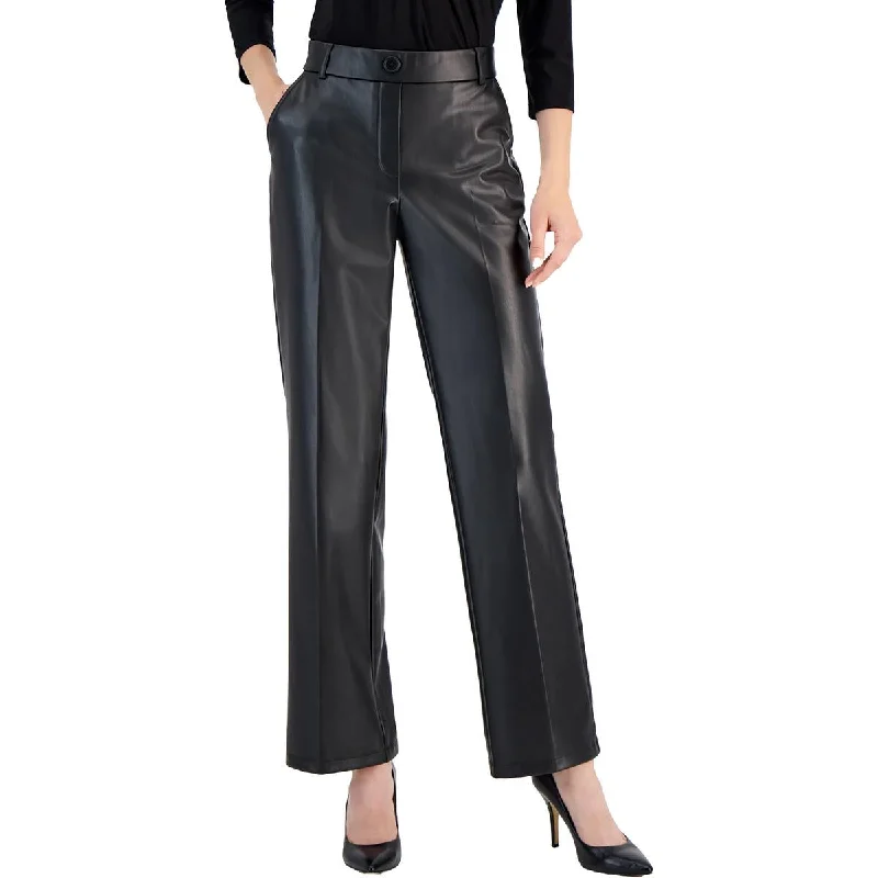 Women's Jodhpur BootsPetites Womens High Rise Faux Leather Wide Leg Pants