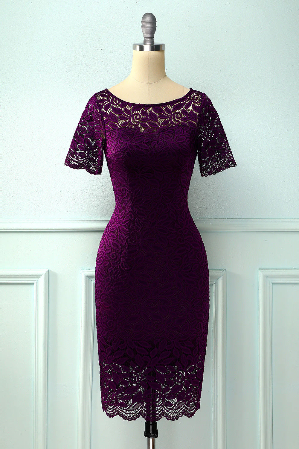 Women's Low-Neck DressesGrape Bodycon Lace Dress Mother of Bride Dress