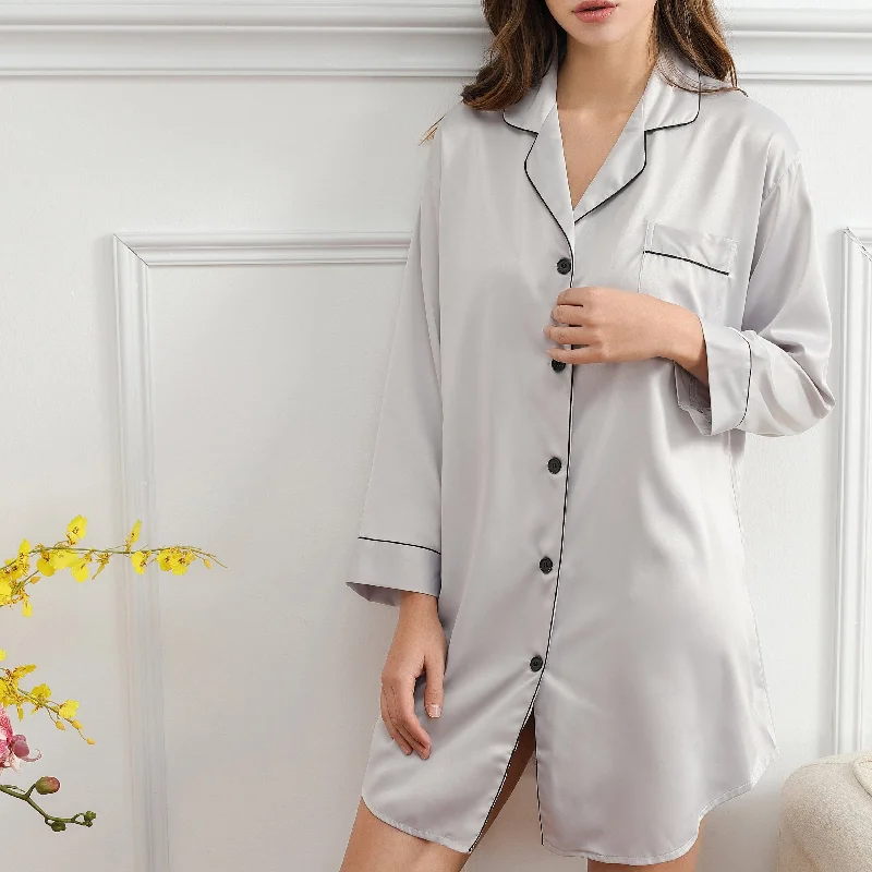 women's cotton pajama setsGrey Satin Sleepshirt