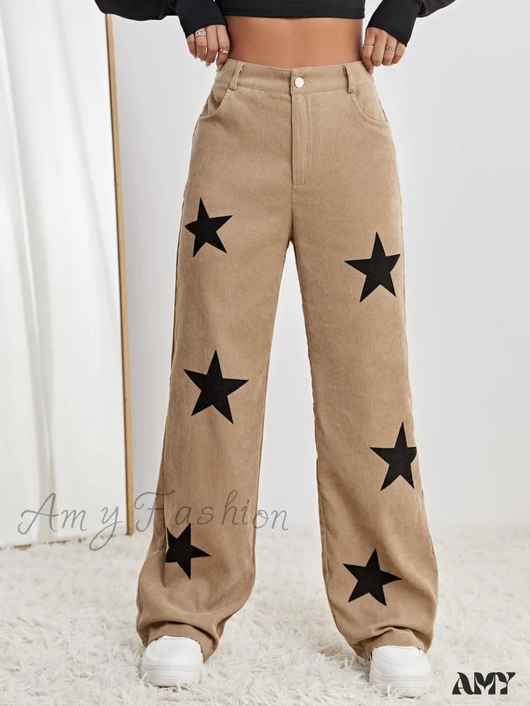 Women's Jodhpurs with Wide CollarAmy Fashion - Star Print High Waist Straight Leg Pants