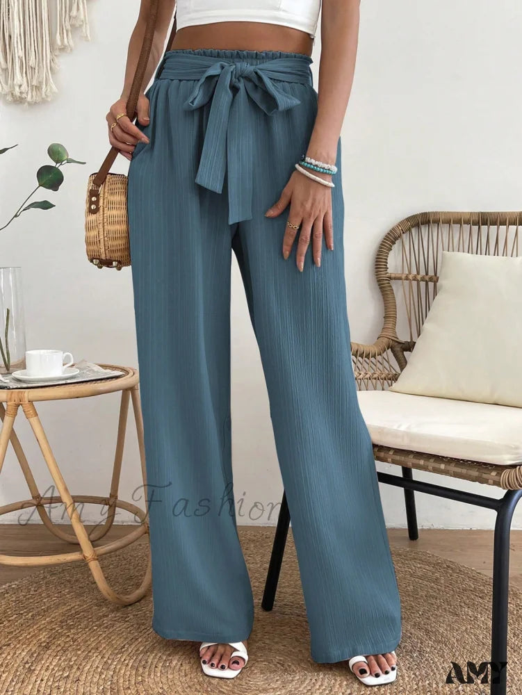 Women's Jodhpurs with Keyhole CollarAmy Fashion - Paperbag Waist Belted Wide Leg Pants