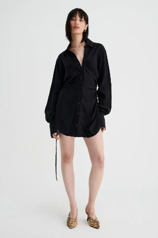 Women's Mandarin Collar DressesHalley Mini Shirt Dress - Black