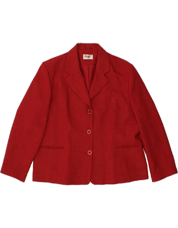 Women's Windbreaker CoatsVINTAGE Womens 3 Button Blazer Jacket UK 18 XL Red Polyester