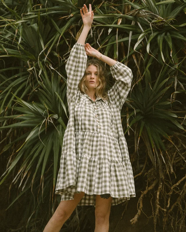 Women's Notched Collar DressesAvalon Smock Dress | Green Gingham