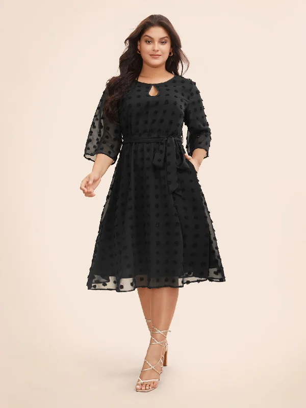 Women's Sweetheart-Neck DressesChiffon Jacquard Patchwork Mesh Keyhole Dress