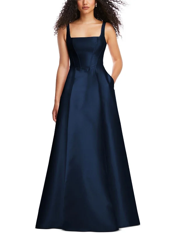 Women's High Collar DressesWomens Boned Bodice Square Neck Evening Dress