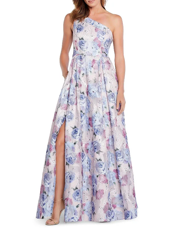 Women's Collarless DressesWomens Floral-Print Crepe Evening Dress