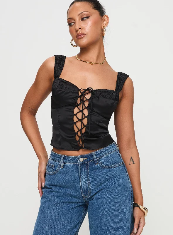 Women's Blouse with U-Shaped CollarArvelin Corset Top Black