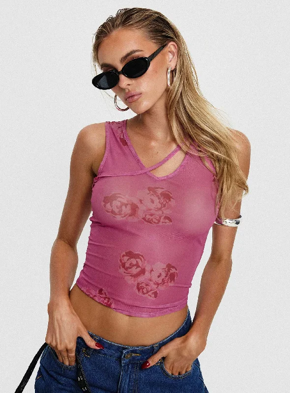 Women's Blouse with Boat CollarDangelio Mesh Top Pink