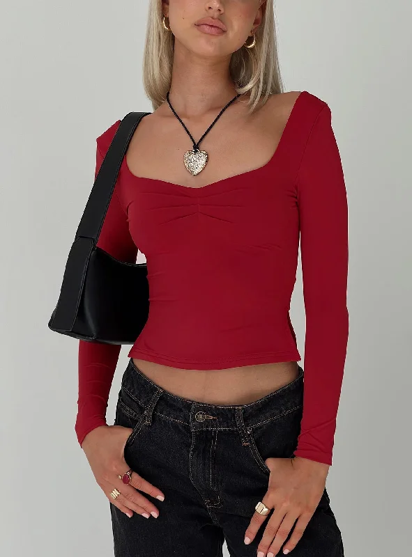 Women's Blouse for Casual WearRehna Long Sleeve Top Burgundy