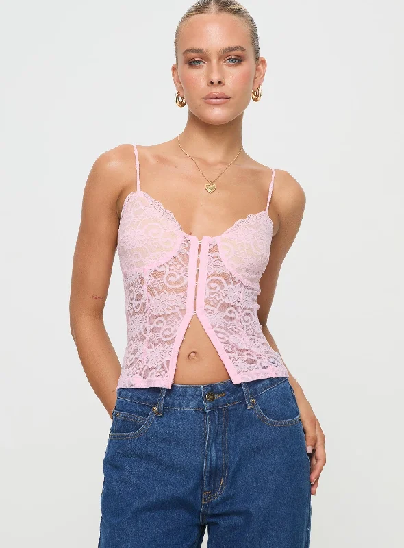 Women's Blouse with Notched CollarSabreener Lace Top Pink