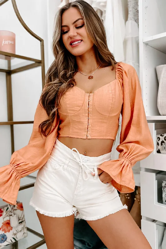 Women's Blouse with RufflesSteal Your Attention Hook Front Bustier Crop Top (Peach)