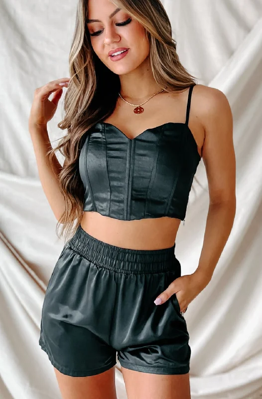 Women's Blouse with Sweetheart NeckStyle And Profile Satin Corset Crop Top (Black)