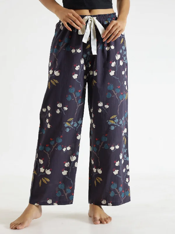 women's pajamas with pocketsIndigo  Printed Pure Cotton Lounge Pants