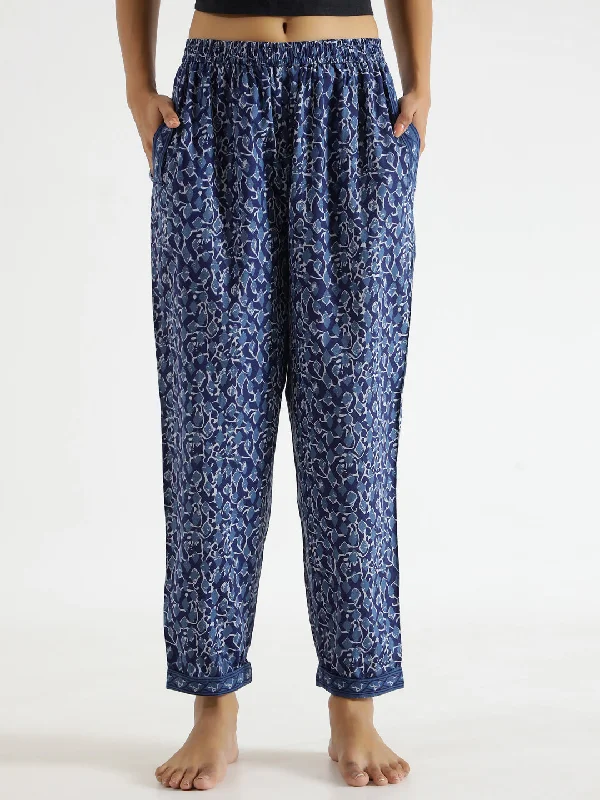 cozy women's flannel pajamasIndigo  Printed Pure Cotton Lounge Pants