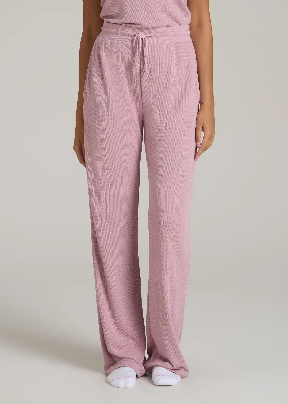 women's striped pajama setsOpen-Bottom Waffle Lounge Pants for Tall Women in Pink Peony