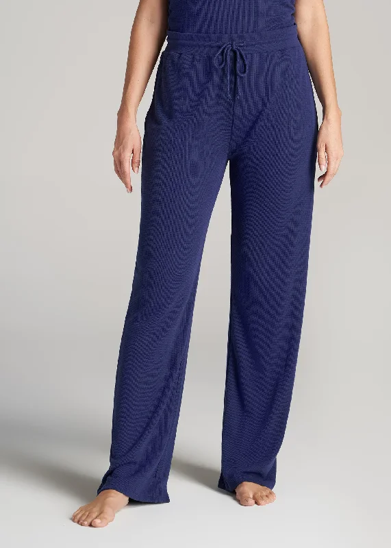 women's pajamas with built-in braOpen-Bottom Waffle Lounge Pants for Tall Women in Midnight Blue