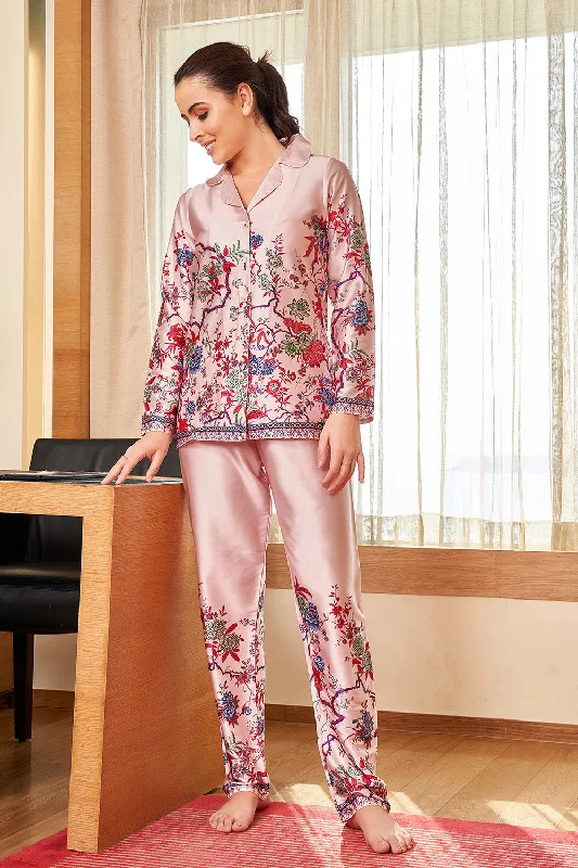 women's pajamas with a touch of eleganceBorder print Satin Co-ord set