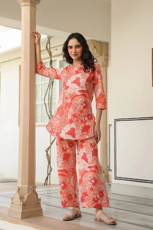 women's pajamas with a relaxed, casual vibeCrimson Garden Cotton Palazzo Loungewear Set