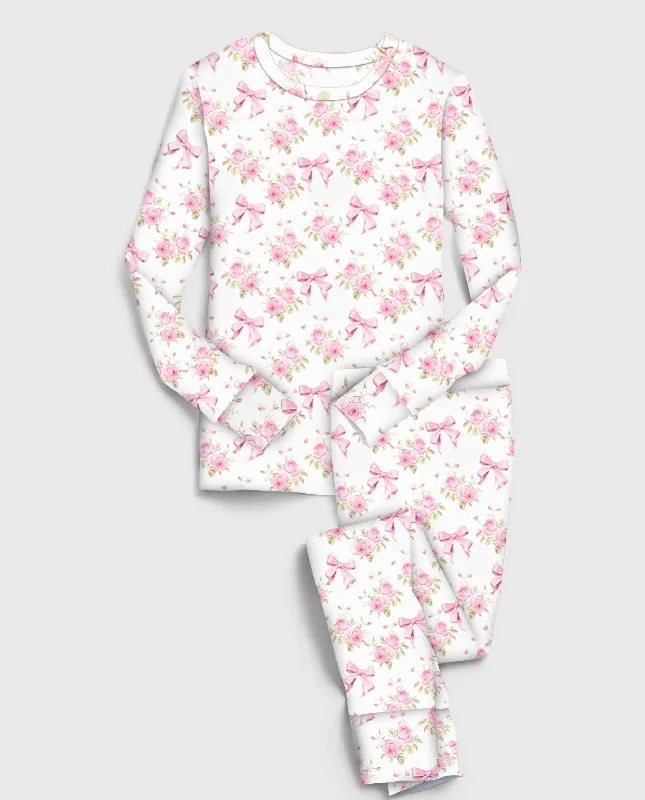 women's pajamas with lace trim[Pre Order] Whimsical & Wild Ribbons & Roses - Bamboo Long Sleeve Lounge Set (EST SHIP LATE MARCH)