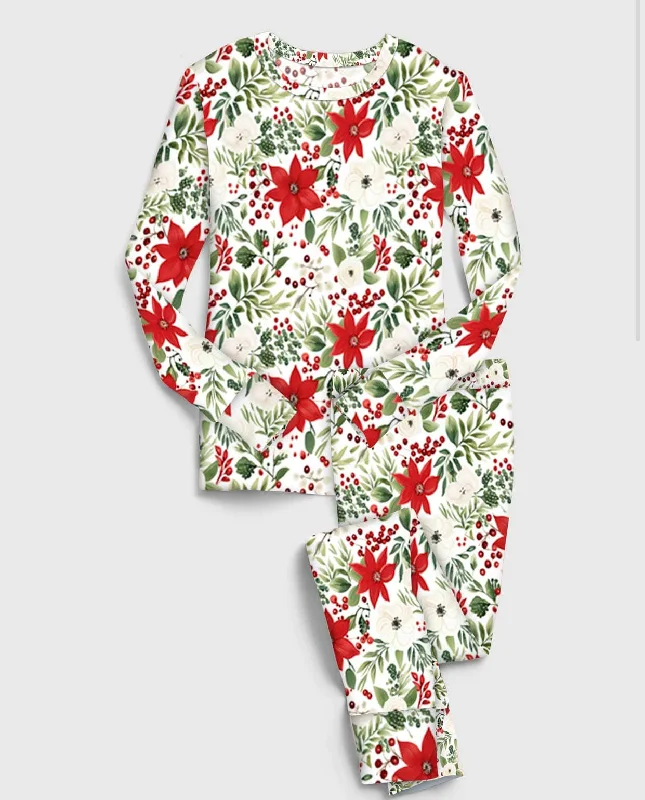 women's pajamas for everyday loungingMerry & Bright Pretty Poinsettia - Bamboo Long Sleeve Lounge Set