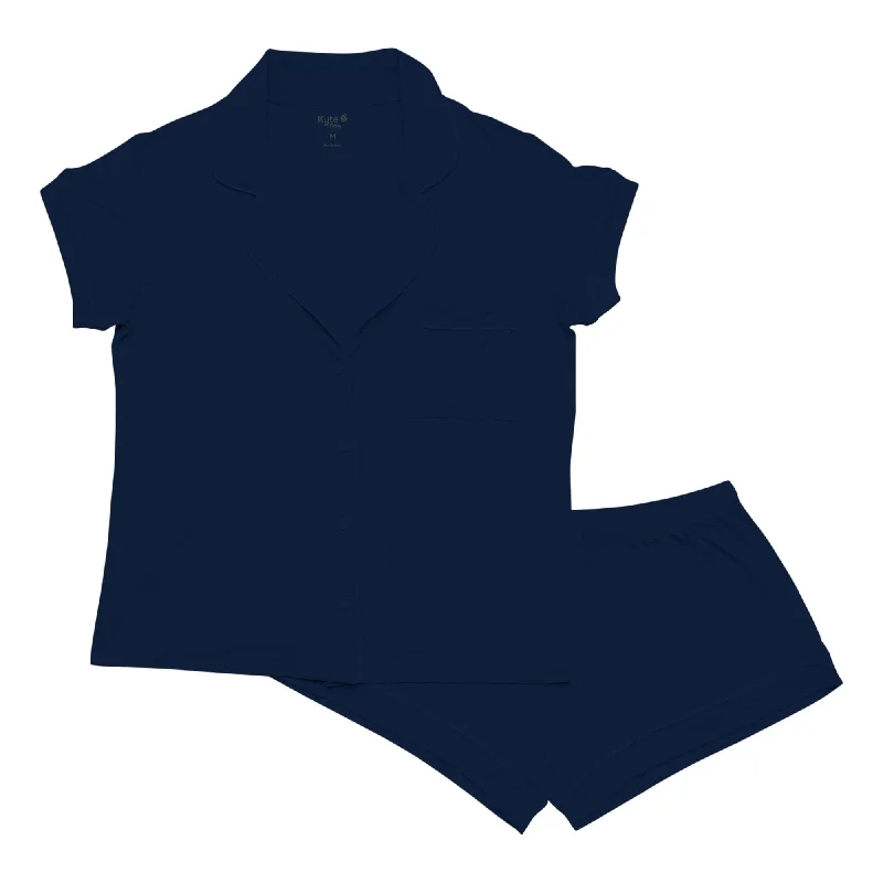 women's pajamas with a touch of luxuryWomen’s Short Sleeve Pajama Set in Navy with Navy Trim