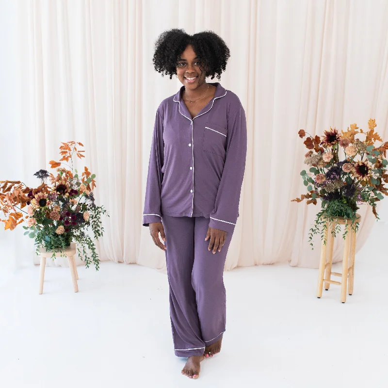 women's pajamas for winter warmthWomen's Long Sleeve Pajama Set in Currant with Cloud Trim